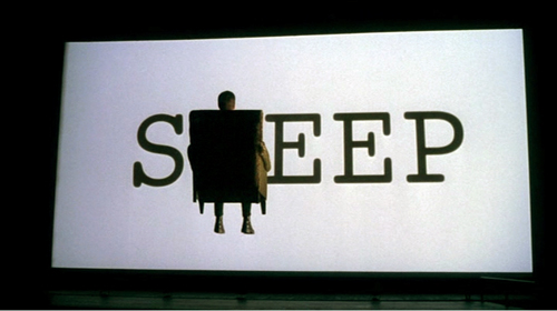 Sheep? Steep? What is the movie screen trying to tell him?